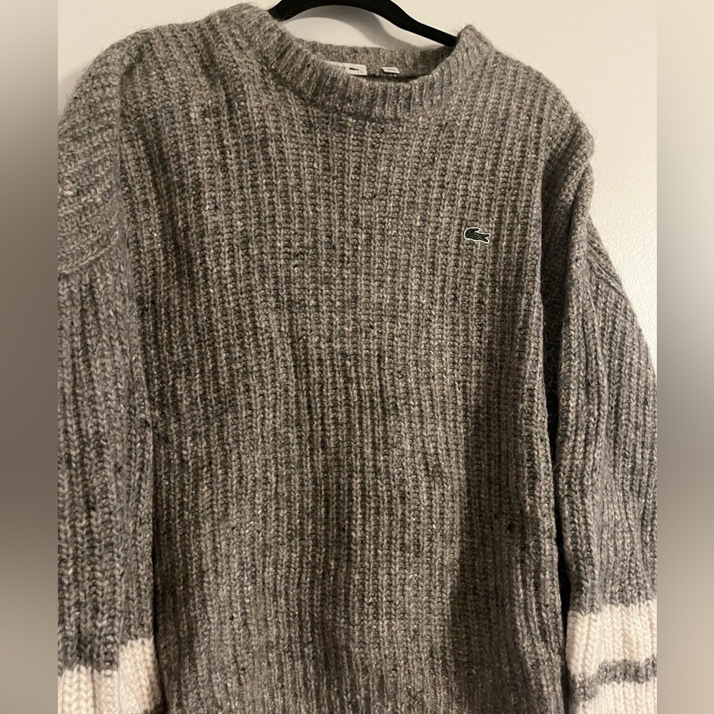 LACOSTE Gray/White Wool Sweater: Size XL